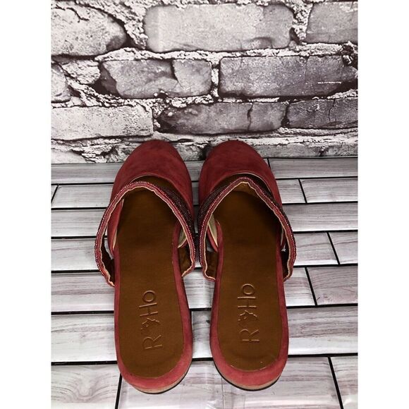 RoHo Red Suede Leather Slip On Beaded Strap Mules Shoes Women’s Sz 43EU/12M US - Picture 8 of 16